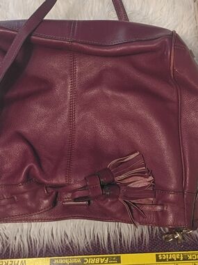 Cole Haan Burgundy Leather Shoulder Tote with Gold Logo Plate